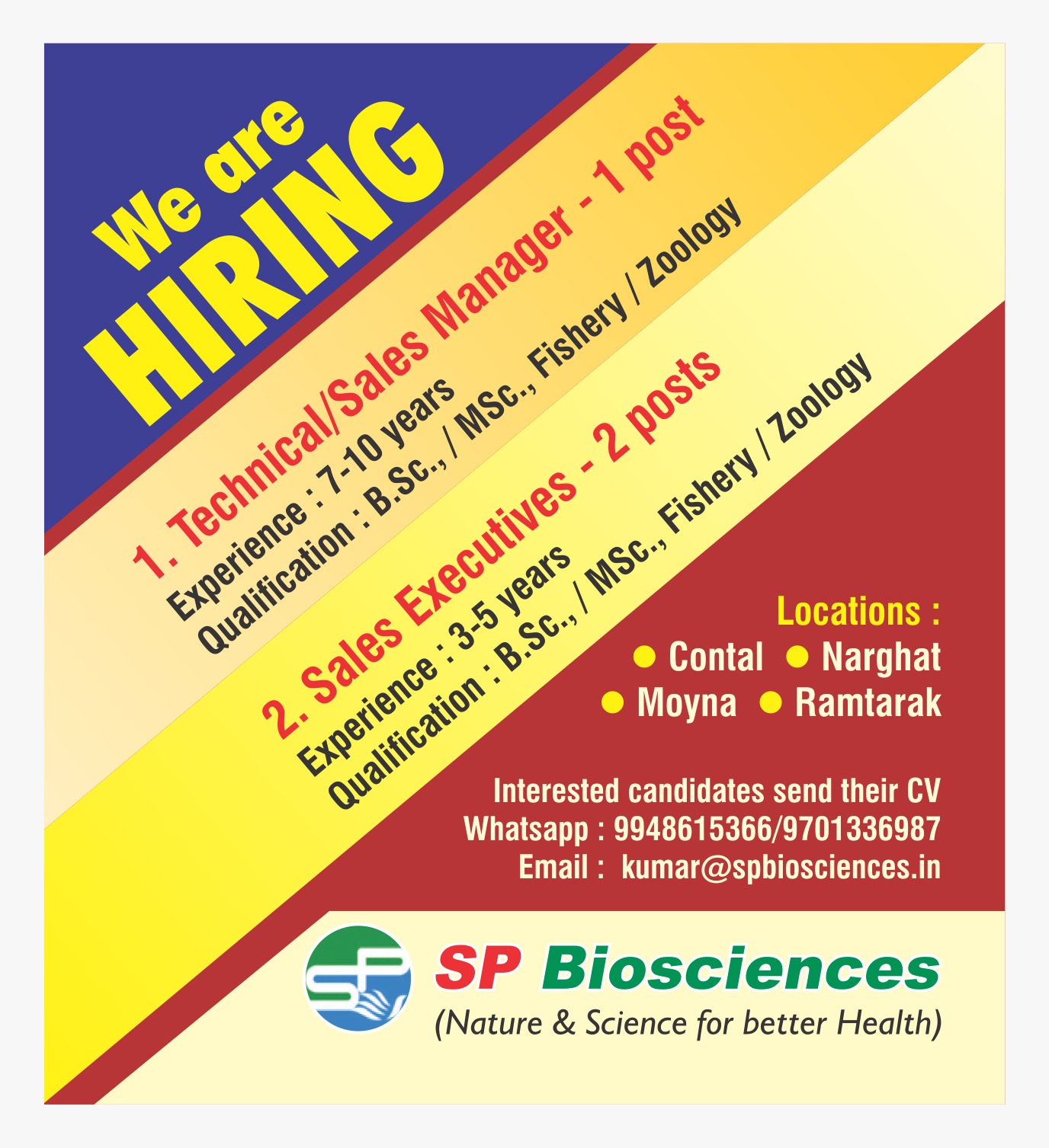 Technical/sales manager and Sales executive