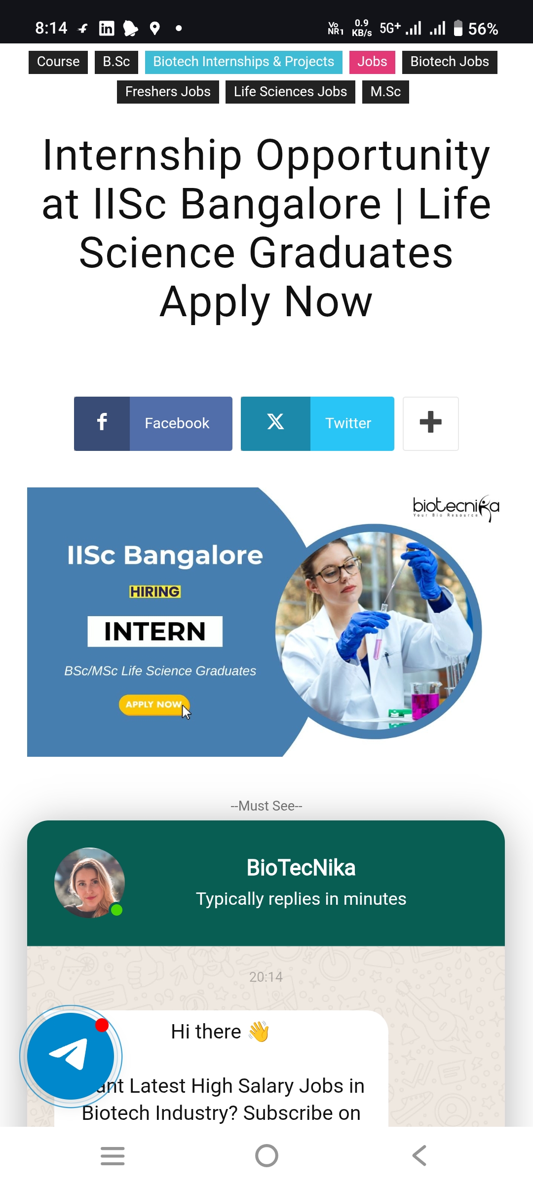 Visit this site https://www.biotecnika.org/2025/09/life-science-internship-iisc-bengaluru-apply-now/