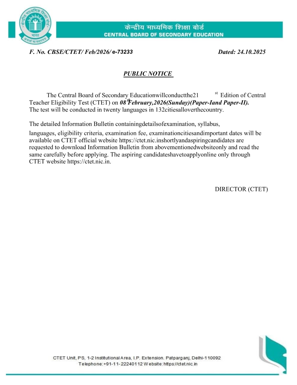C-TET NOTIFICATION