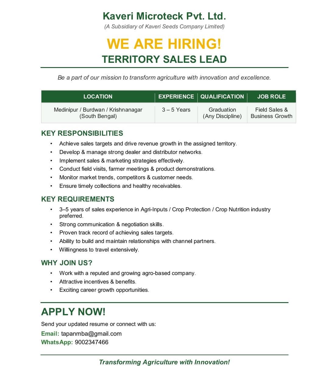 Job for agriculture student