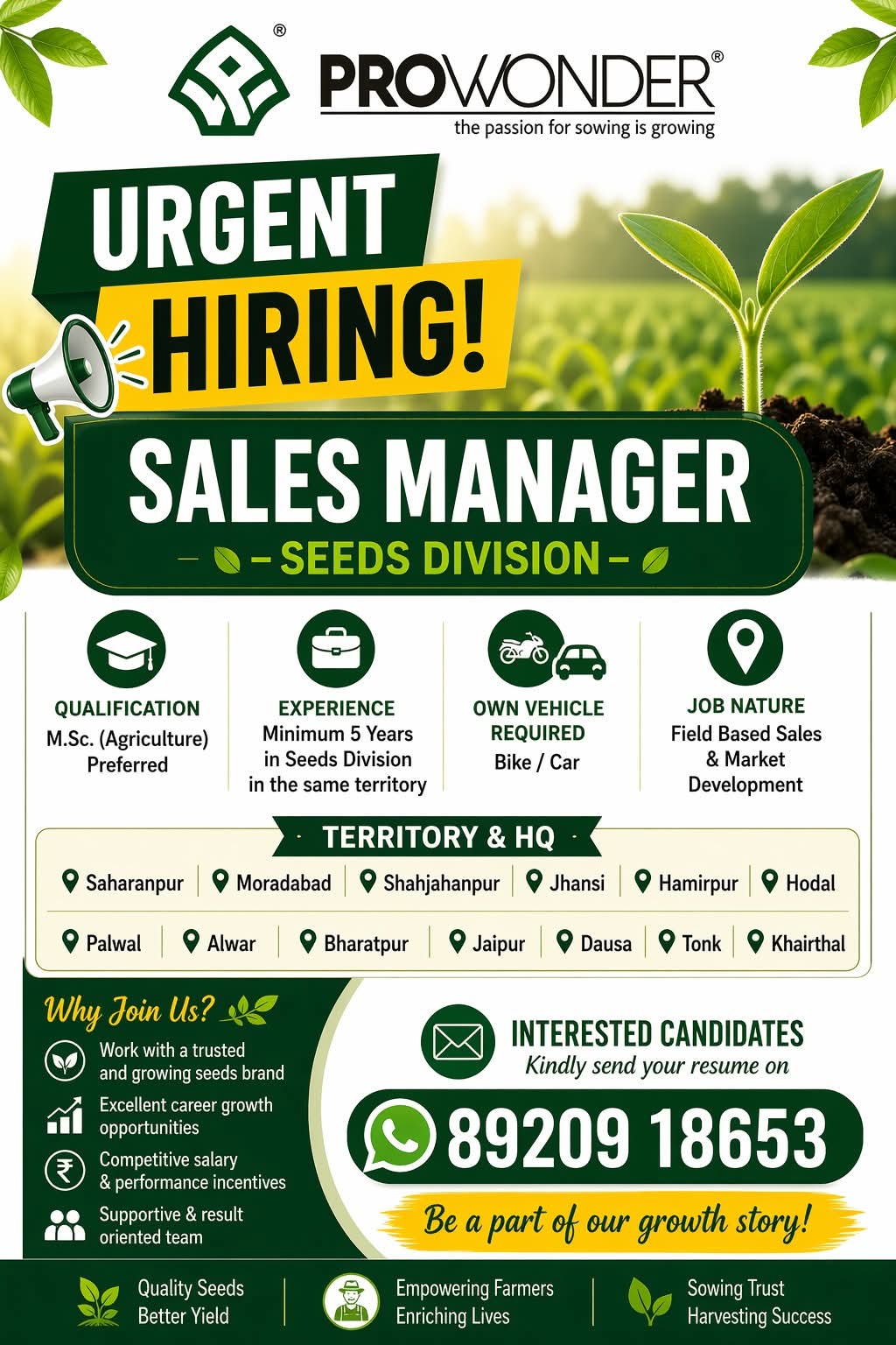 Job for agri or gradute student