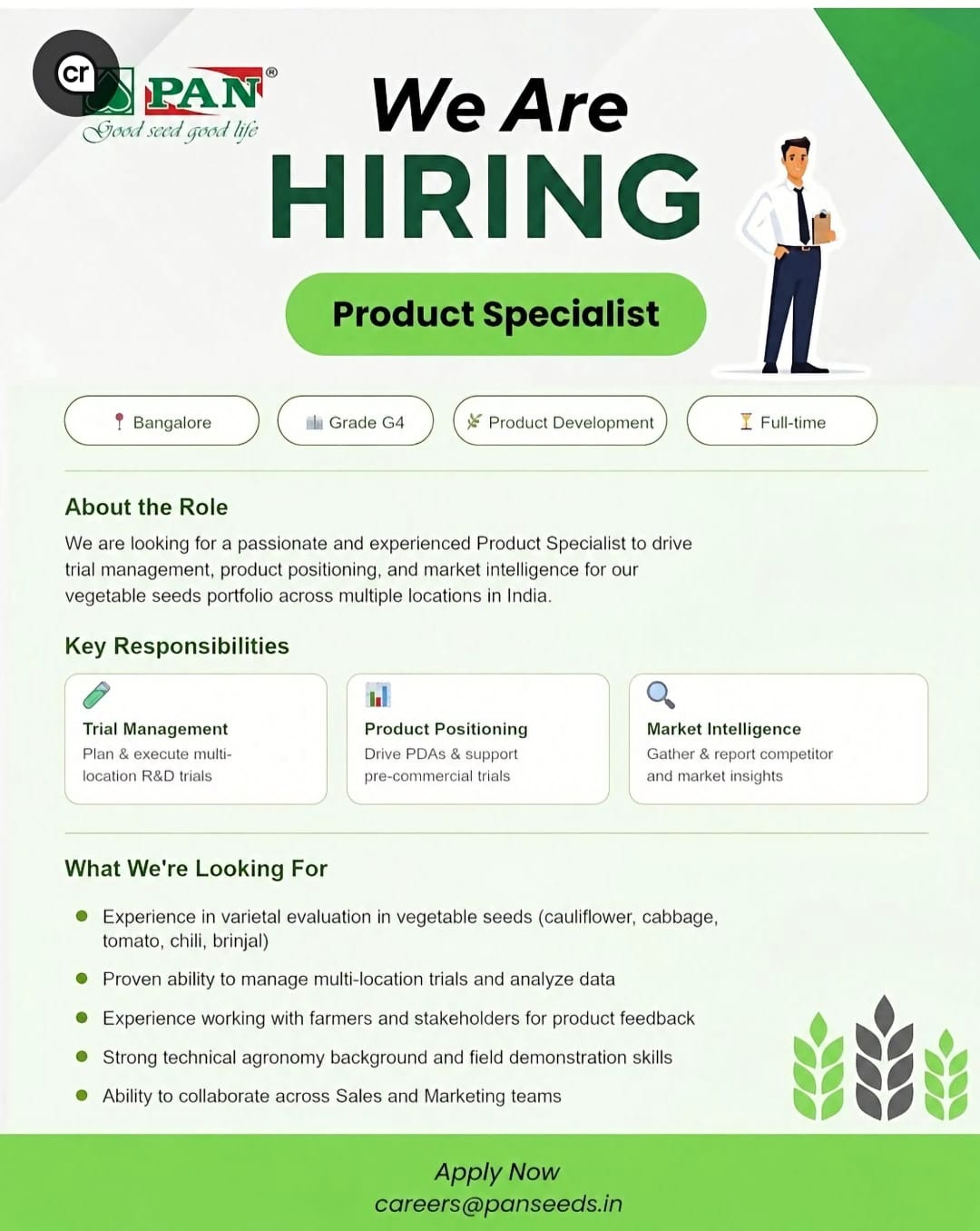 Job for agri or gradute student