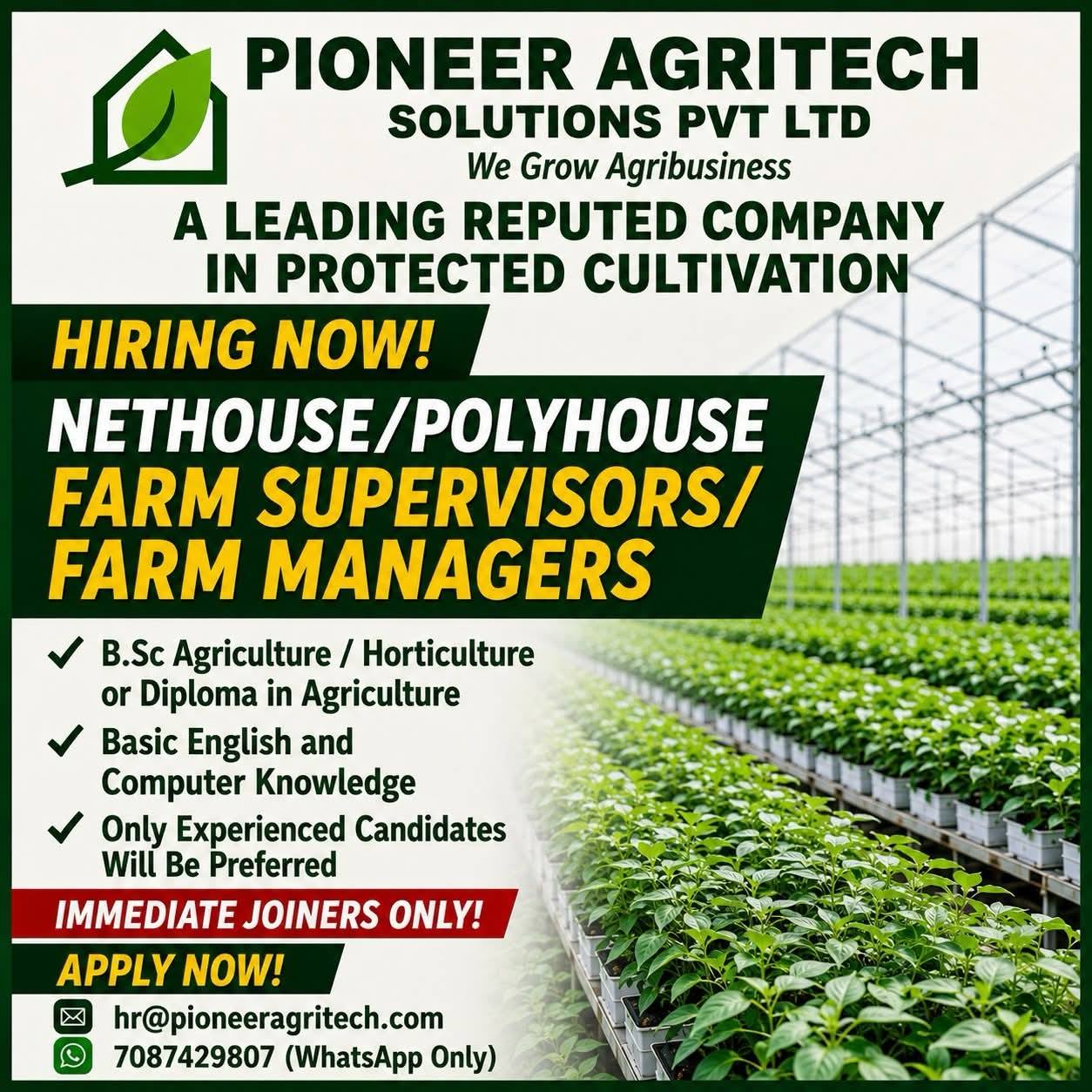 Job for agri or gradute student