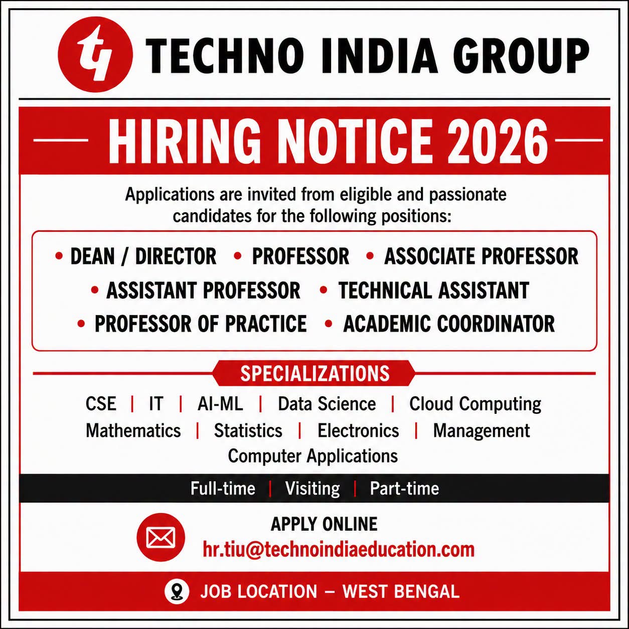 Recruitment at Techno 8ndia group