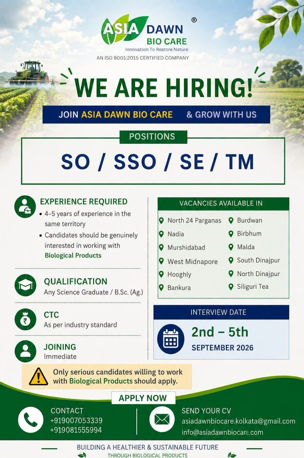 Job for agriculture student