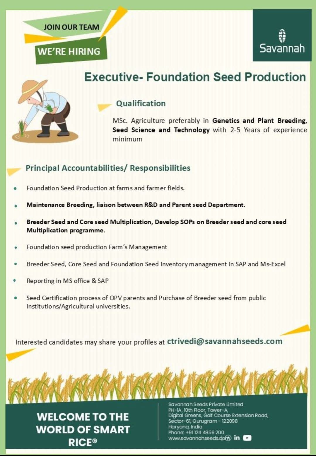 Job for Agriculture student