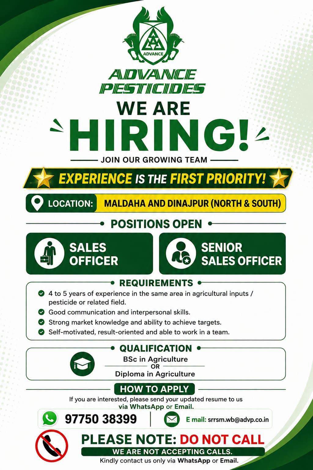 Job for AGRICULTURE STUDENT