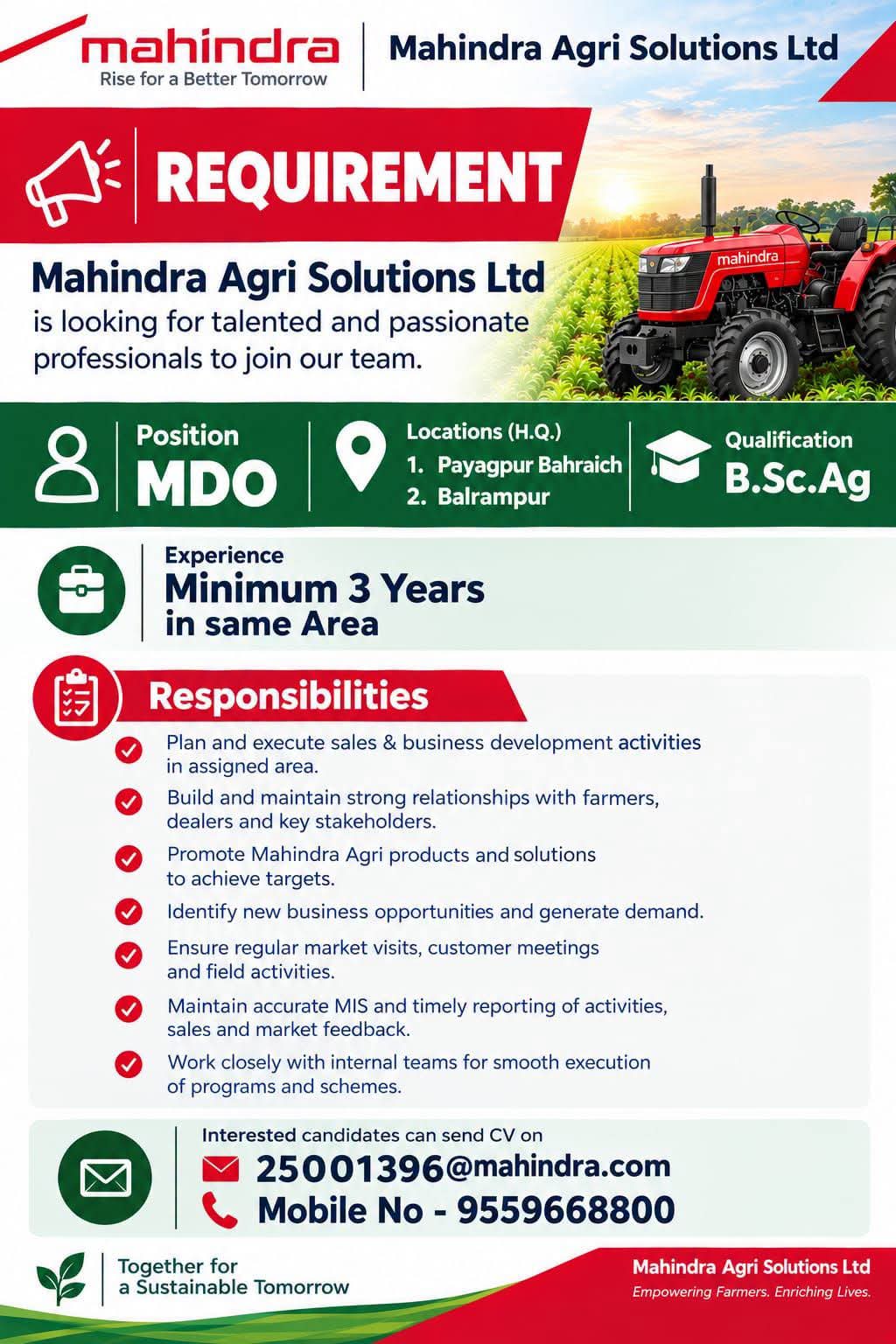 Job for Agriculture Student