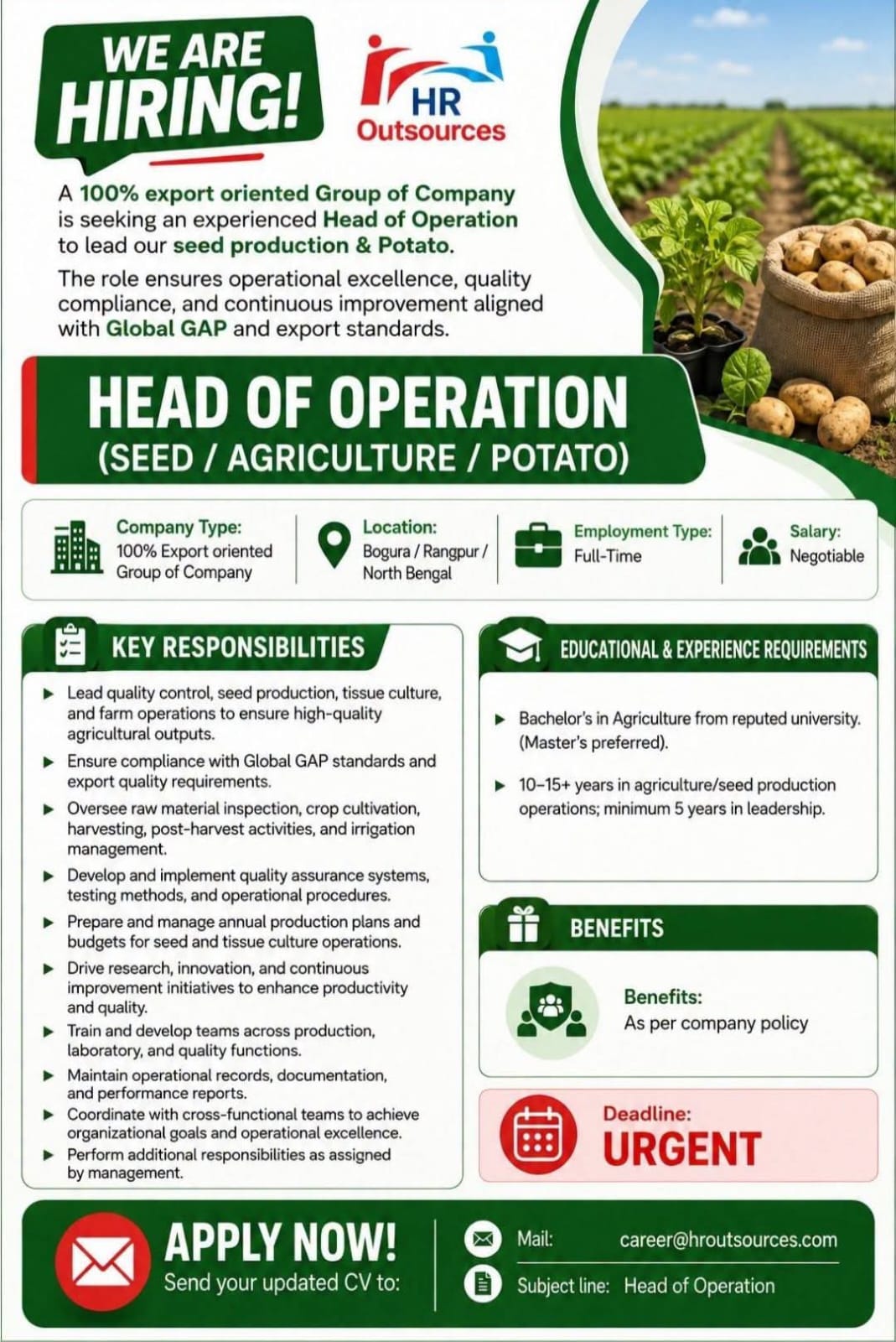 Job for Agriculture student