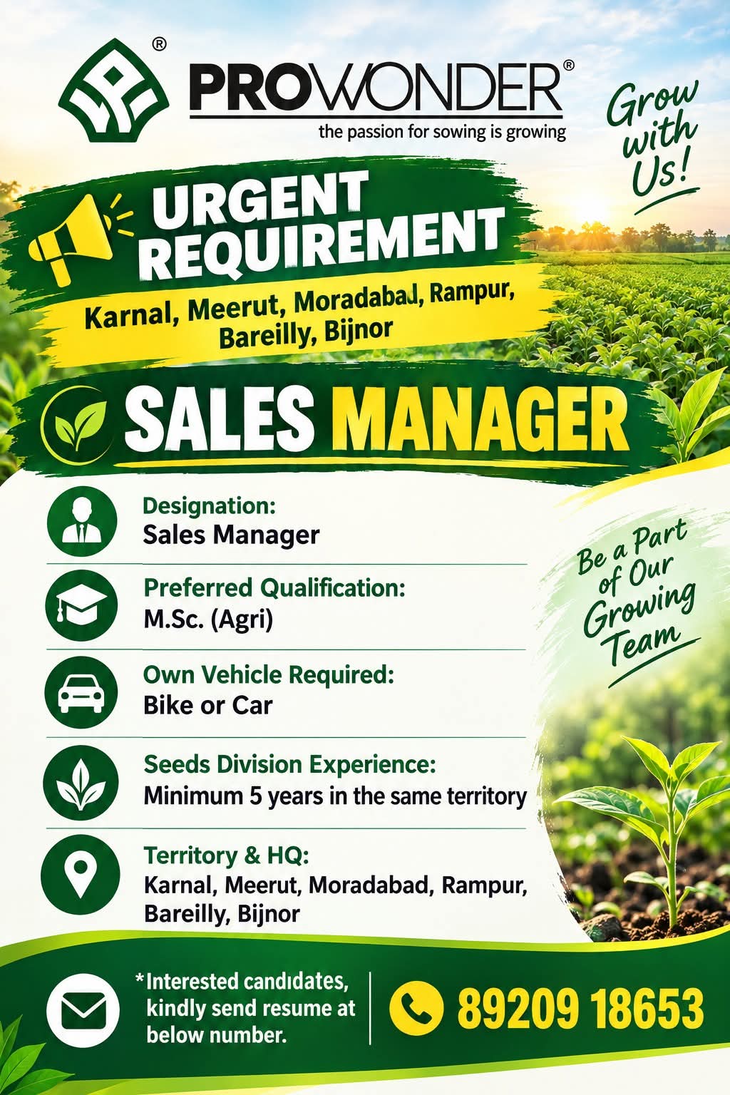 Job for Agriculture student