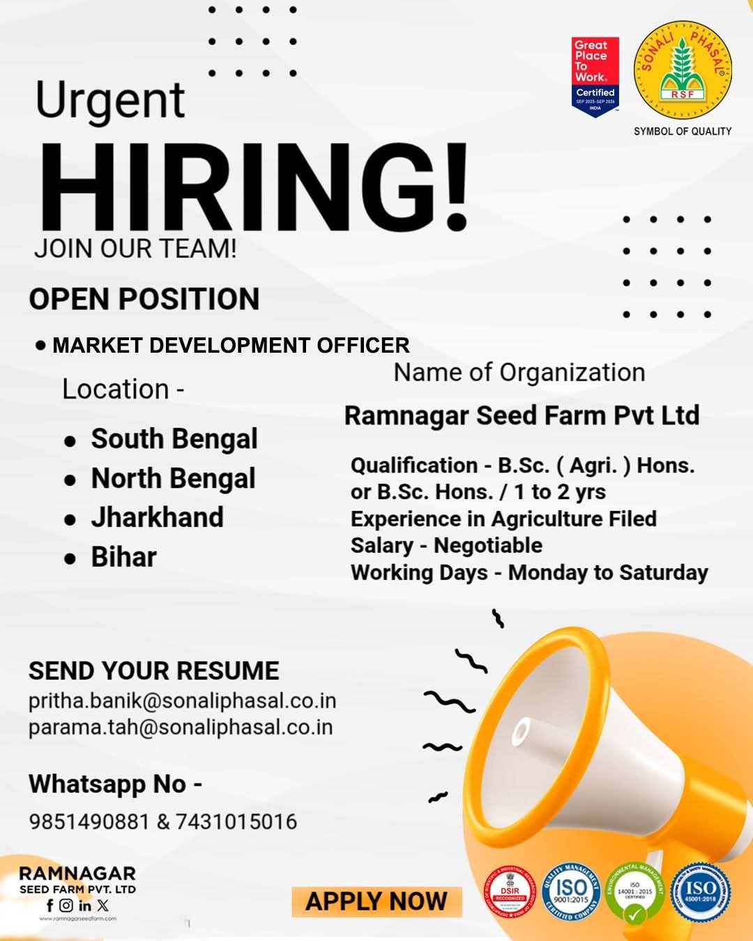 Job for agriculture Students